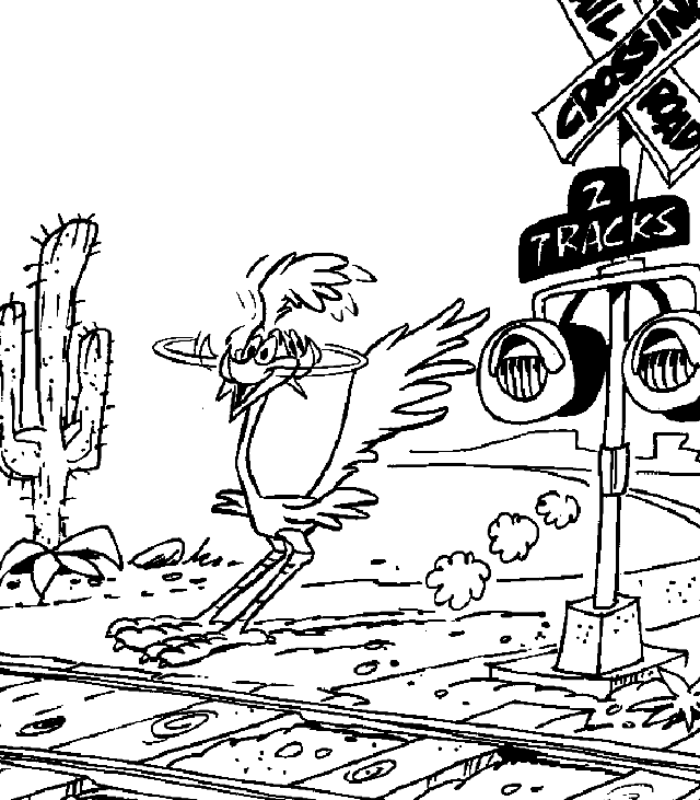 coloriage bip bip devant le passage du train